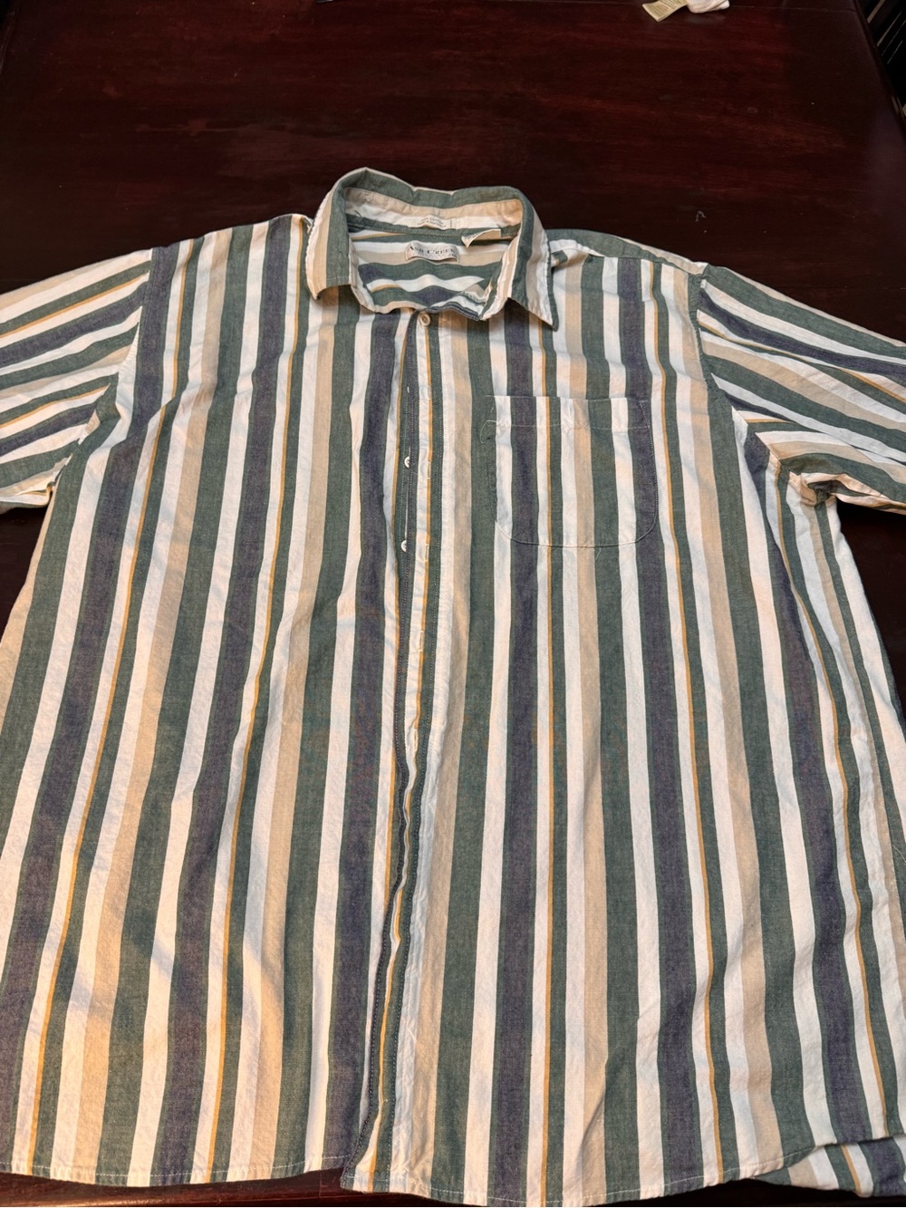 Men's Vertical Stripe Casual Button-Down Shirt in Green & White
